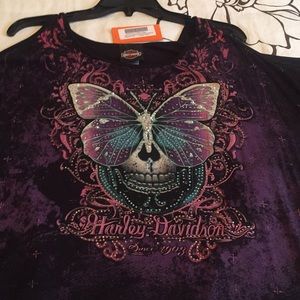 Harley Davidson black cold shoulder XL Tee